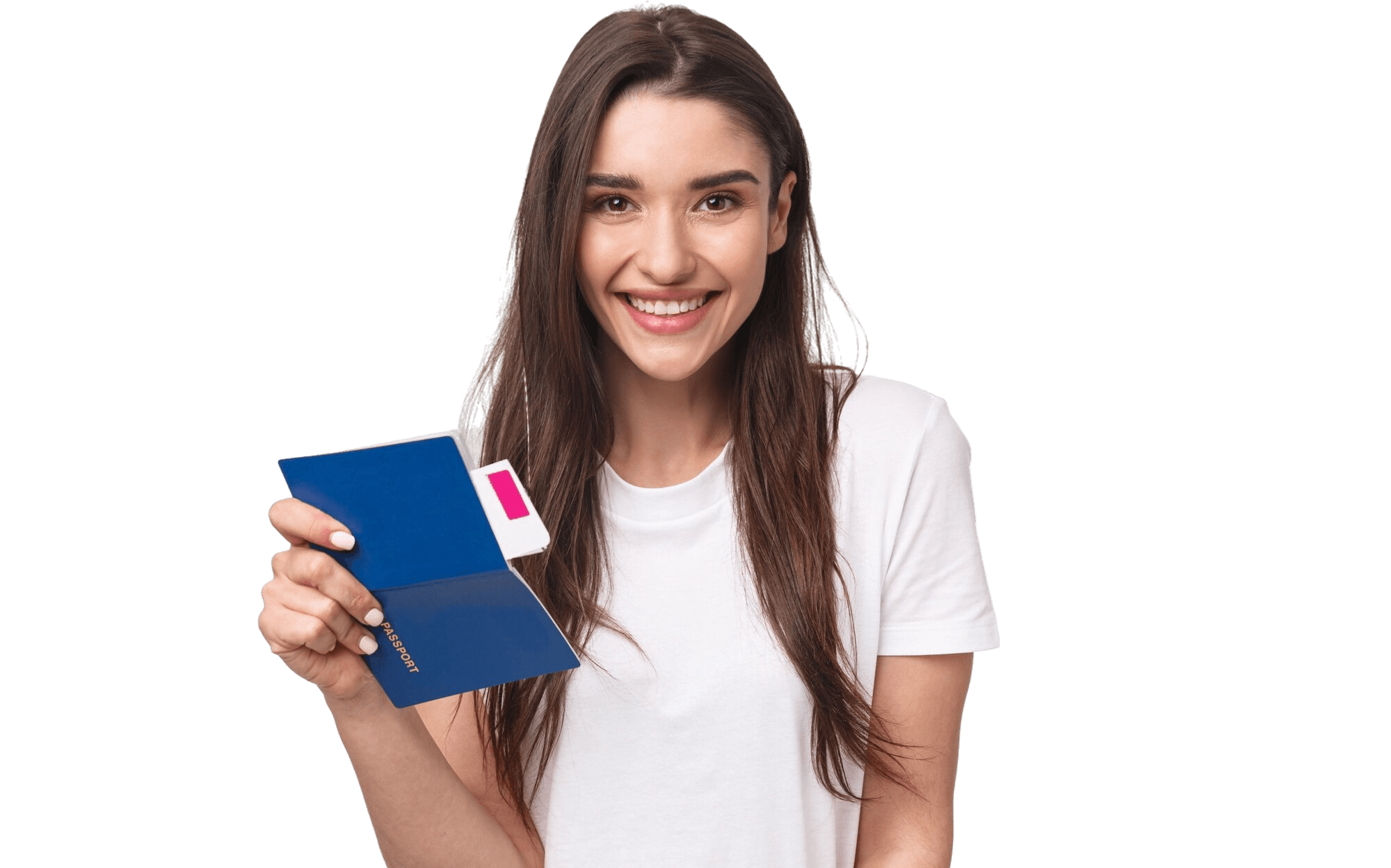 Student holding her passport, ready to study abroad